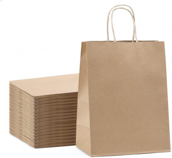 Custom/Personalised brown paper shopping bags with handles wholesale